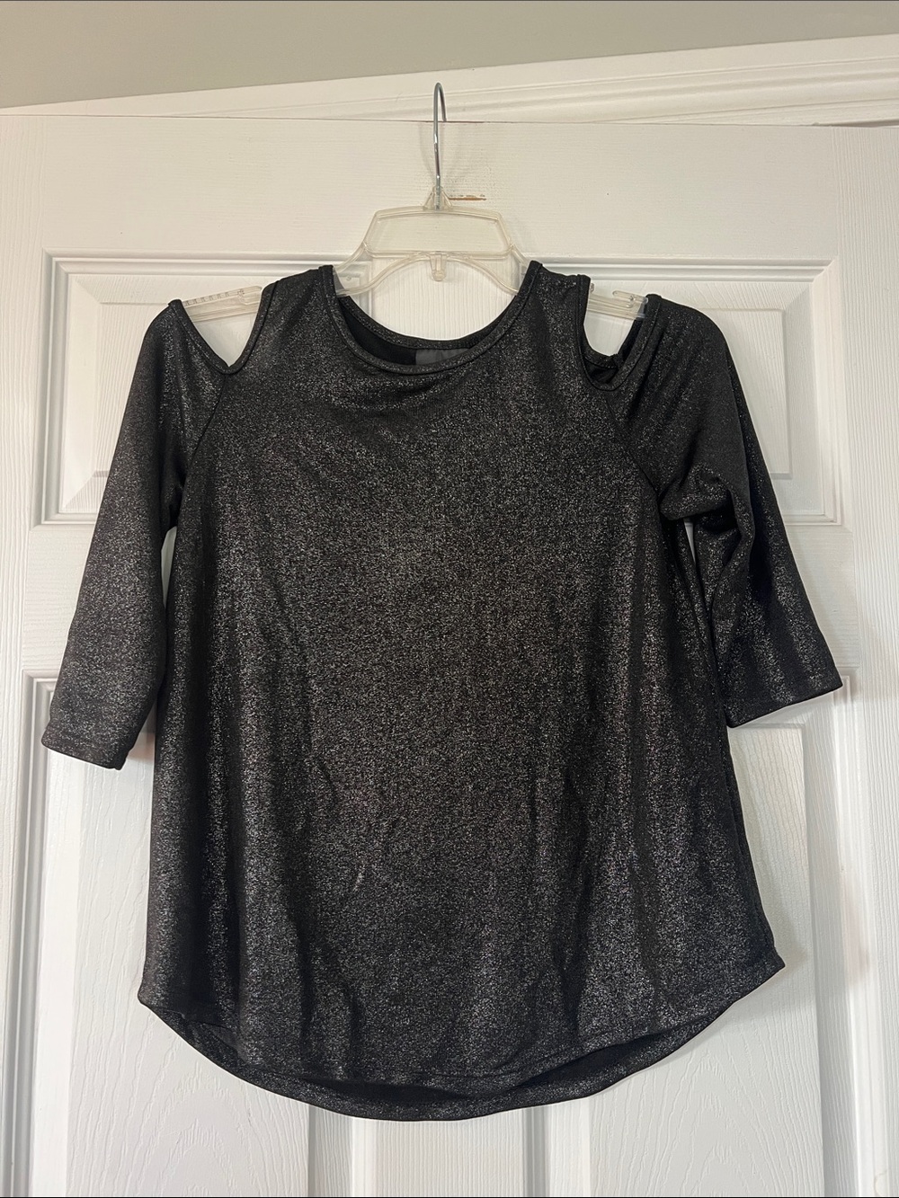 Black Shimmery Cold-Shoulder Long Sleeve Top